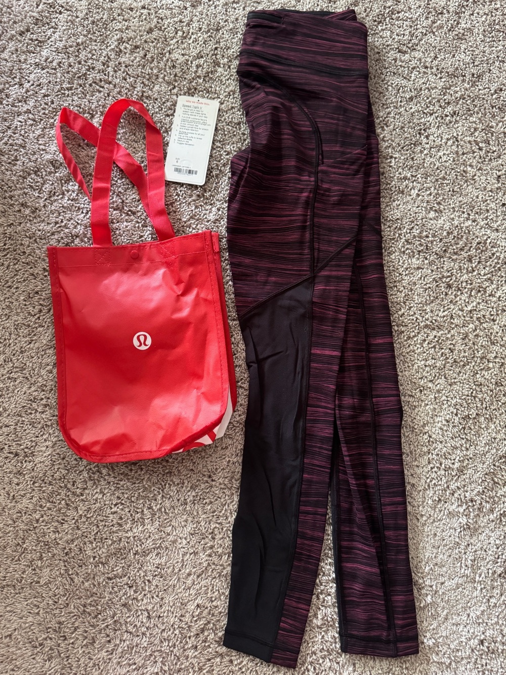 Lululemon 6 Run Speed Tight V Low Tide Blush Berry Black Reflective Pockets Tote